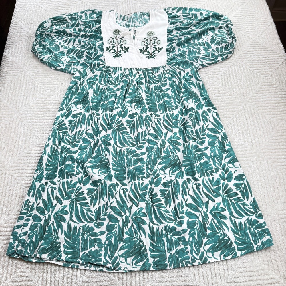 Rusttydustty Dress Women's Large Green Boho Embroidered Floral Cottagecore Beach